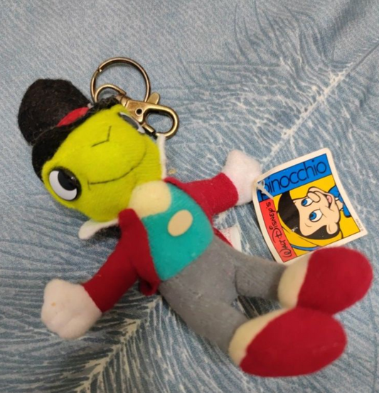 Vintage Walt Disney Pinocchio Jiminy Cricket Key Chain Holder Plush Doll Figure Type E