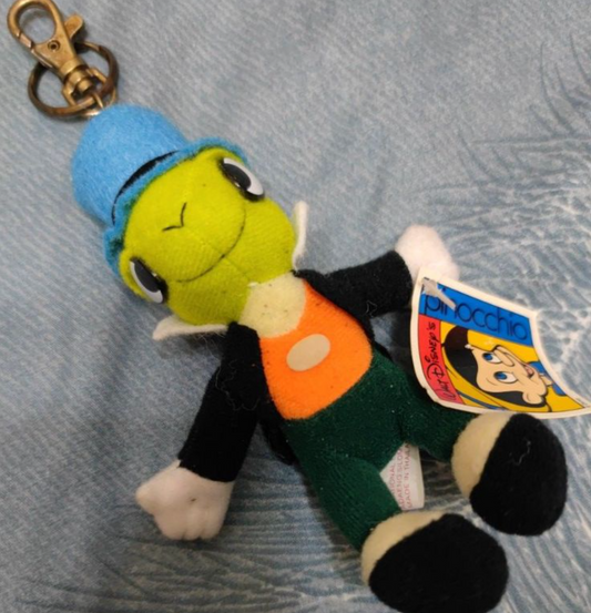 Vintage Walt Disney Pinocchio Jiminy Cricket Key Chain Holder Plush Doll Figure Type F