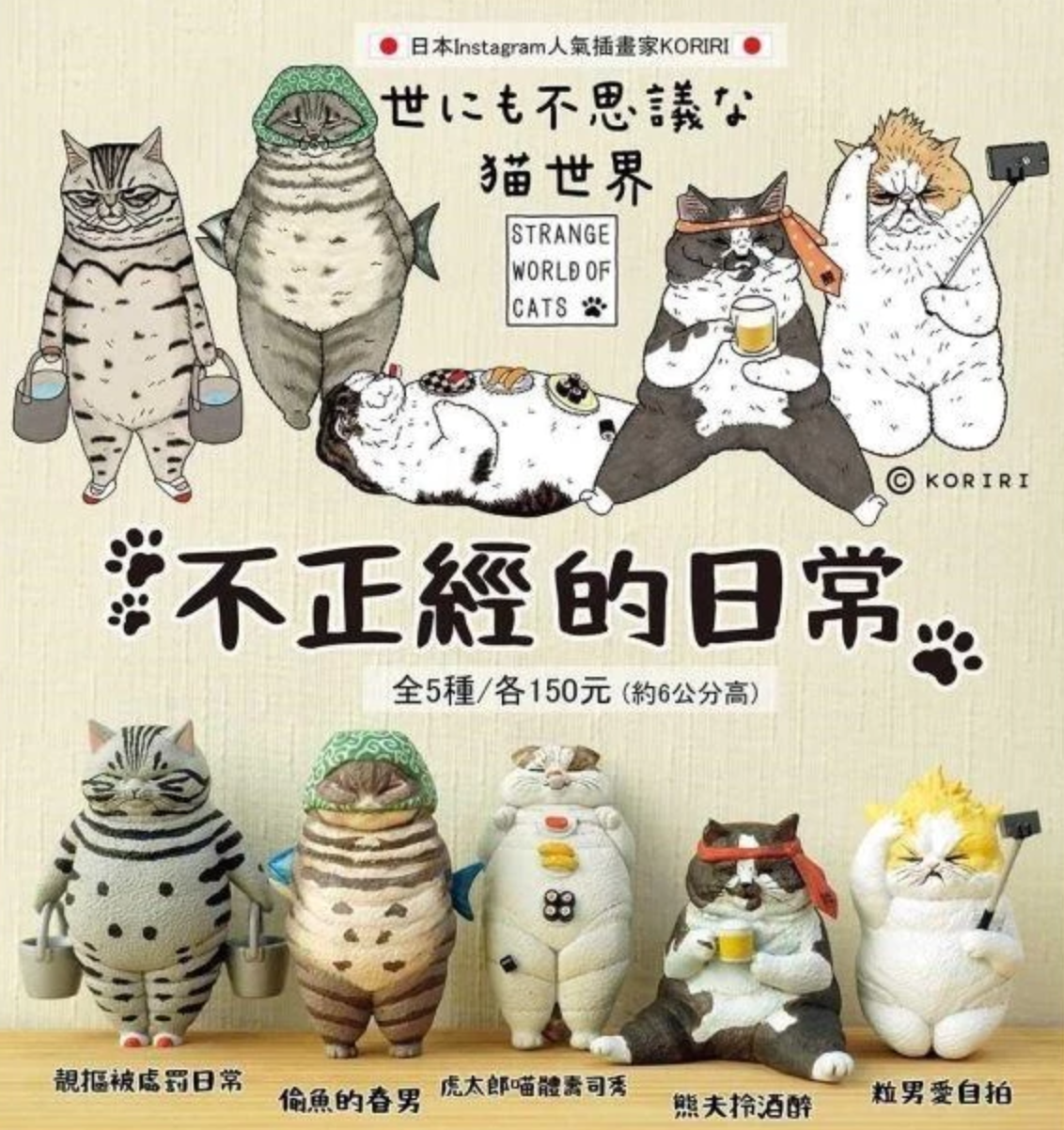 Partner Toys Gashapon Koriri Strange World of Cats Irregular Daily Routine 5 Collection Figure Set