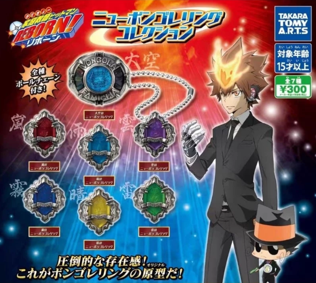 Takara Tomy Katekyo Hitman Reborn Gashapon Metal Ring Strap New Vongola ver 7 Figure Set