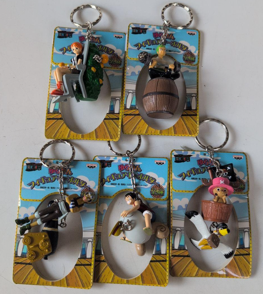 Banpresto 2004 One Piece From TV Animation Mascot Collection Key Chain Holder Strap 5 Trading Figure Set