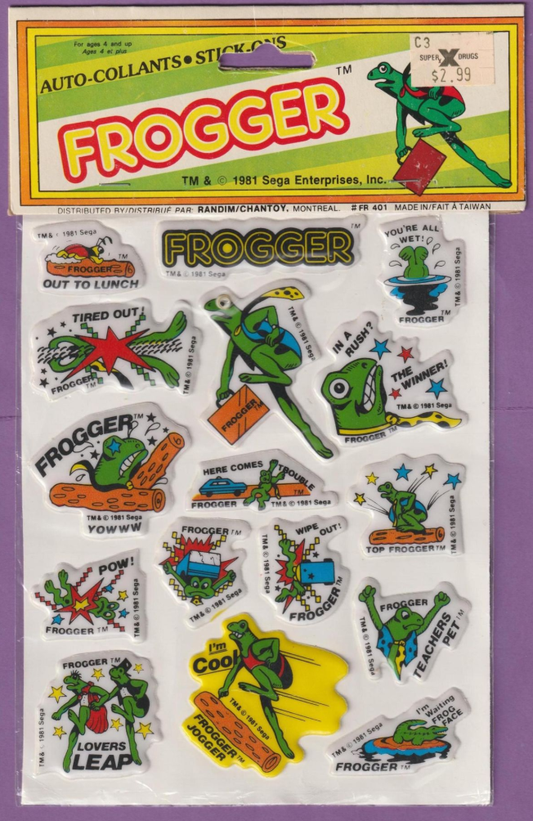 Sega Toys 1981 Auto Collants Stick Ons Frogger Sticker