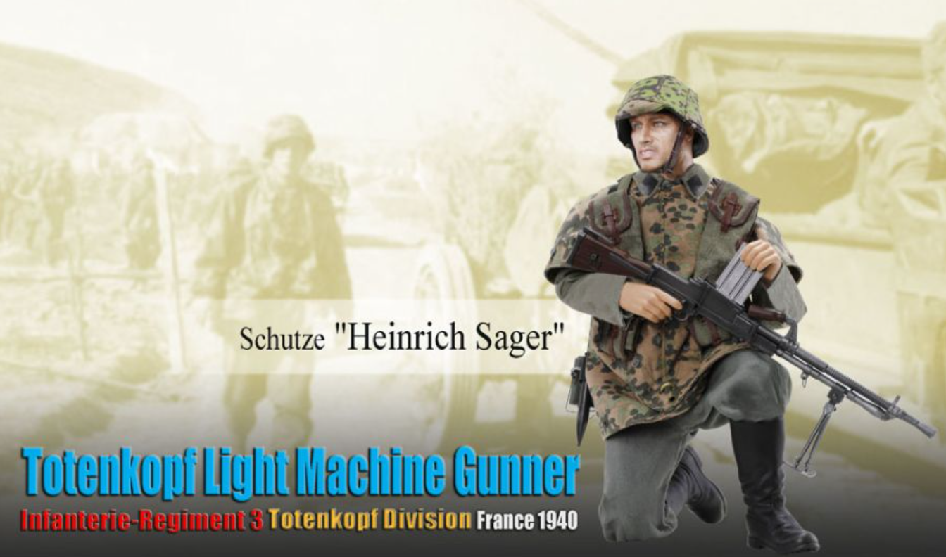 Dragon 1/6 12" 70851 WWII Totenkopf Light Machine Gunner Infanterie Regiment 3 Totenkopf Division France 1940 Schutze Heinrich Sager Action Figure