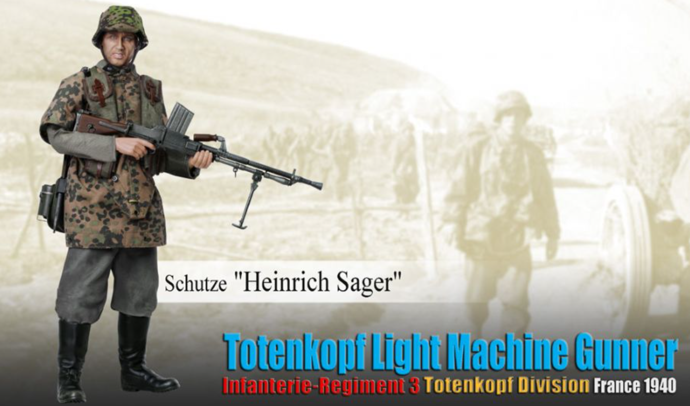 Dragon 1/6 12" 70851 WWII Totenkopf Light Machine Gunner Infanterie Regiment 3 Totenkopf Division France 1940 Schutze Heinrich Sager Action Figure