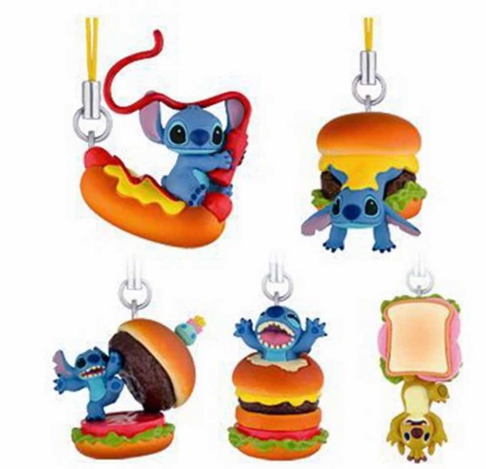 Yujin Disney Lilo & Stitch Gashapon 5 Hamburger DX Mascot Strap Collection Figure Set