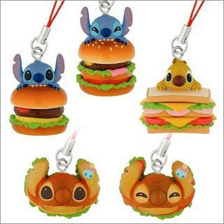 Yujin Disney Lilo & Stitch Gashapon 5 Hamburger Mascot Strap Collection Figure Set