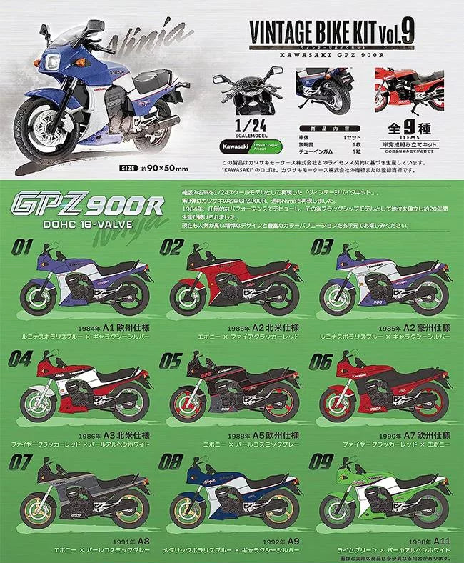 F-toys 1/24 Vintage Bike Kit Vol 9 Kawasaki GPZ 900R 9 Trading Figure Set