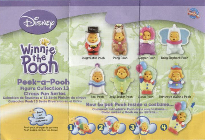 Yujin Disney Gashapon Winnie The Pooh Peek-A-Pooh Animal Wear Part 13 Circus Fun Series 8 Collection Figure Set