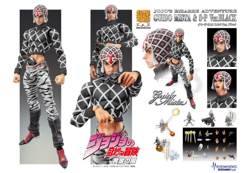 Medicos SAS Super Action Statue JoJo's Bizarre Adventure P5 Golden Wind Guido Mista & Sex Pistols ver Black Action Figure