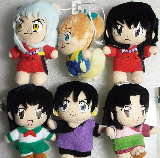 Bandai Inuyasha Gashapon 6 Mini Plush Doll Strap Figure Set