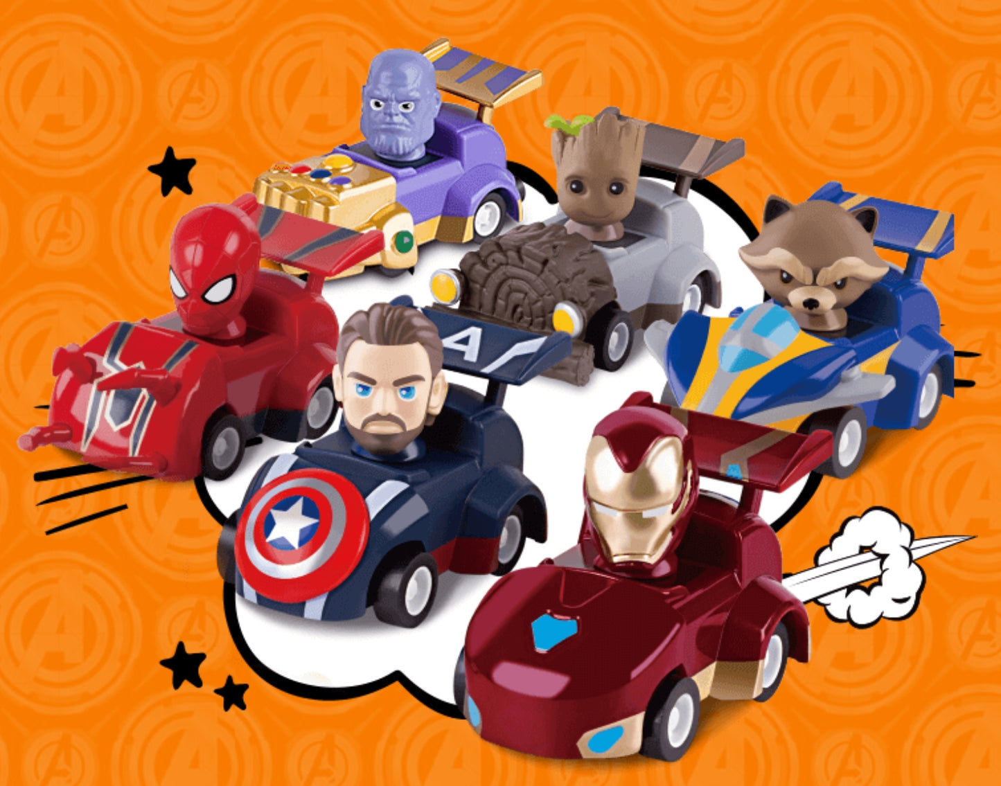 Disney Family Mart Taiwan Limited Marvel Avengers Infinity War 6 Mini Pull Back Car Figure Set