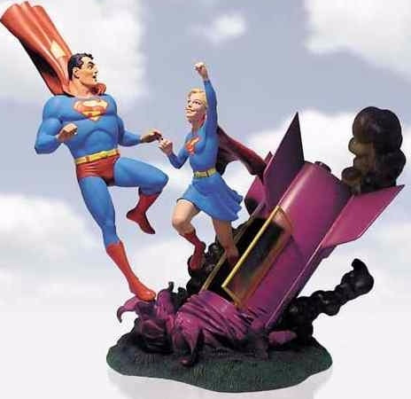 DC Direct Superman &  Supergirl Limited Edition Hand Painted Cold Cast Porcelain Statue Figure