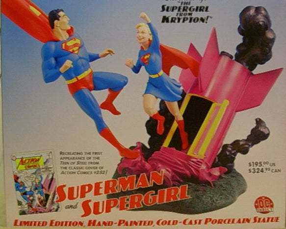 DC Direct Superman &  Supergirl Limited Edition Hand Painted Cold Cast Porcelain Statue Figure