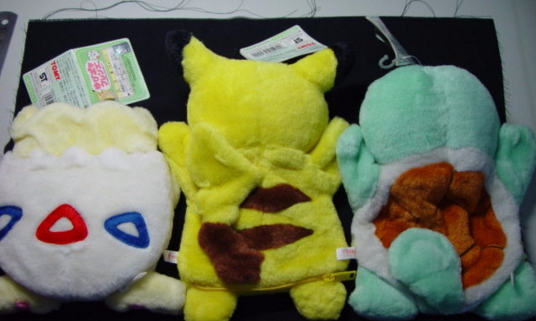 Tomy Pokemon Pocket Monster 3 Hand Puppet Plush Doll Figure Set Pikachu Squirtle Togepi