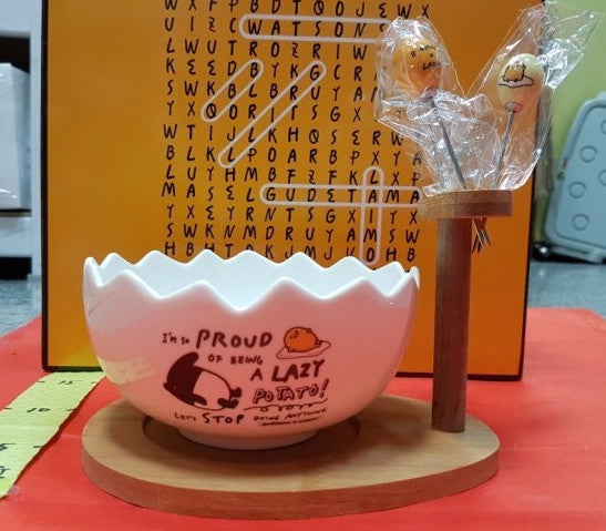 Sanrio Gudetama x Laimo Taiwan Watsons Limited Ceramics Bowl 3 Fork Set