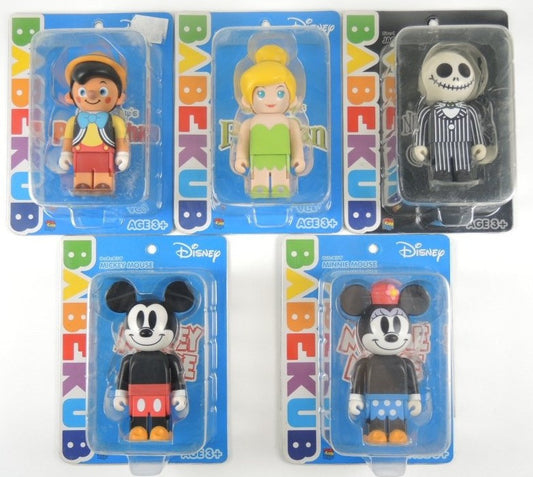 Medicom Toy Babekub 100% Disney Tinker Bell Pinocchio Jack Mickey Minnie Mouse 5 Figure Set - Lavits Figure
