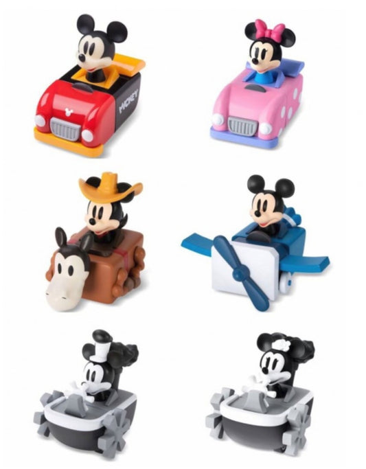 Disney 90th Anniversary Taiwan Family Mart Limited 6 Mickey & Minnie Mouse Mini Pull Back Car Trading Figure