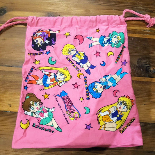 Bandai Vintage Pretty Soldier Sailor Moon 12"x14.5" Big Drawstring Cotton Bag Used