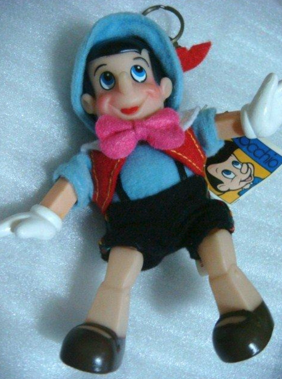 Vintage Walt Disney Pinocchio Blue Ver Key Chain Holder Plush Doll Figure