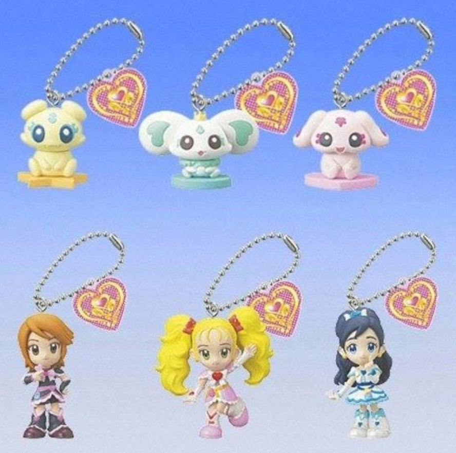 Bandai Pretty Cure Max Heart Gashapon Black White Luminous Nagisa 6 Mascot Strap Figure Set