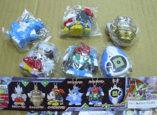 Bandai Digimon Digital Monster Gashapon 6 Mascot Swing Strap Figure Set