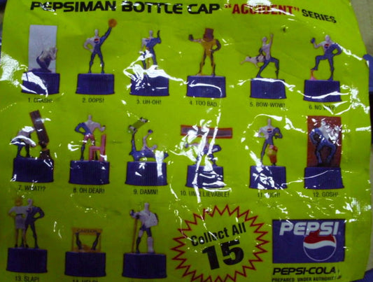 Pepsiman Bottle Cap Accident Series 15 Trading Figure Set