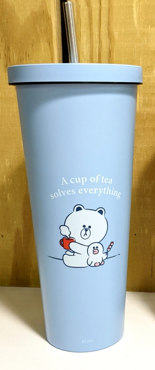 Taiwan Family Mart Limited Line Brown & Friends 304 Stainless Steel Cup w/ Straw Figure Type A