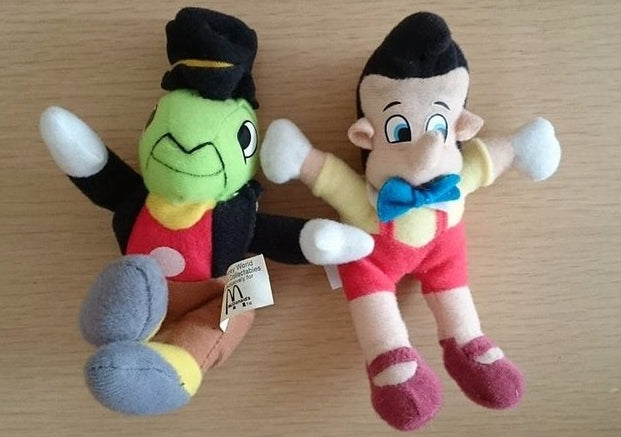 Mcdonalds Happy Meal Toys Disney Pinocchio & Jiminy Cricket Plush Doll Figure Set Used