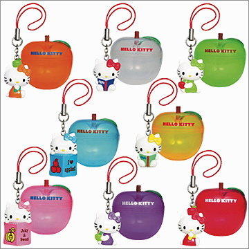 Yujin Sanrio Hello Kitty Gashapon Apple Box 8 Mascot Strap Figure Set