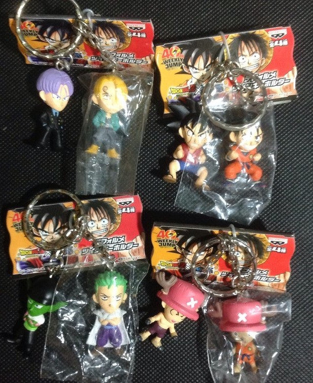 Banpresto 40th Weekly Jump Dragon Ball Z DBZ x One Piece Trading 5 Key Chain Holder Strap Figure Set - Lavits Figure

