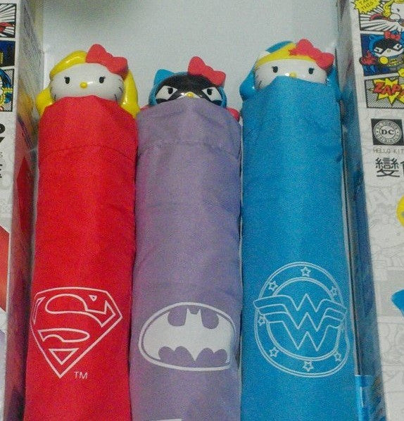 Sanrio Hello Kitty x Dc Comics Wonder Woman Batgirl Supergirl Water Color Changed 3 Umbrella Set - Lavits Figure
 - 2