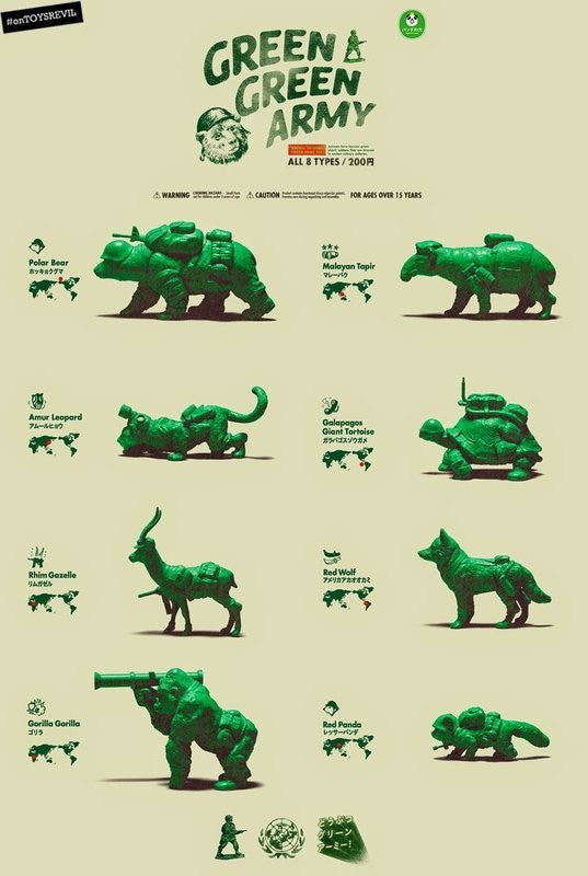 Takara Tomy Panda's Ana Gashapon Animal Soldiers Green Army Toy 8 Mini Figure Set - Lavits Figure
 - 2