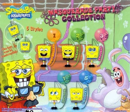 Bandai Nickelodeon Spongebob Squarepants Gashapon Masquerade Party Collection 5 Strap Mascot Figure Set - Lavits Figure
