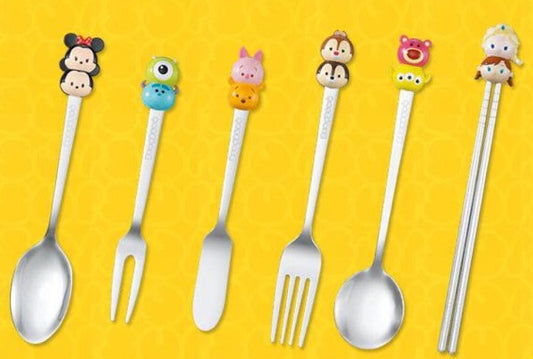 Disney Tsum Tsum Character Knife Spoon Fork Chopsticks 6 Cutlery Set - Lavits Figure
 - 1