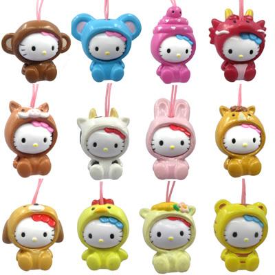 Bandai Sanrio Hello Kitty Gashapon Cosplay Costume Swing Animal Chinese Zodiac Edition 12 Strap Figure Set