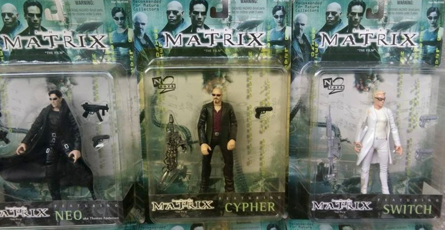 N2 Toys Matrix Neo Morpheus Trinity Agent Smith Cypher Switch 6 Action Figure Set