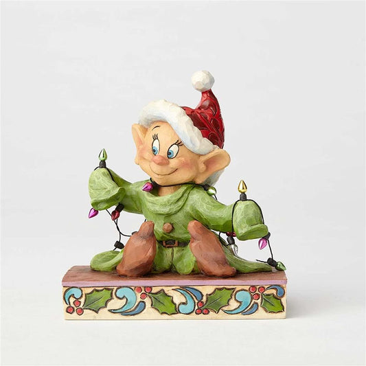 Enesco Jim Shore Disney Traditions Snow White And the Seven Dwarfs Dopey with Christmas Lights Collection Figure