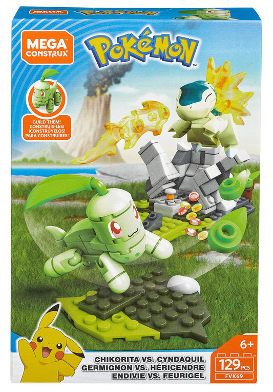 Mattel Mega Construx Bloks Pokemon Pocket Monster FVK69 Chikorita vs Cyndaquil Action Figure