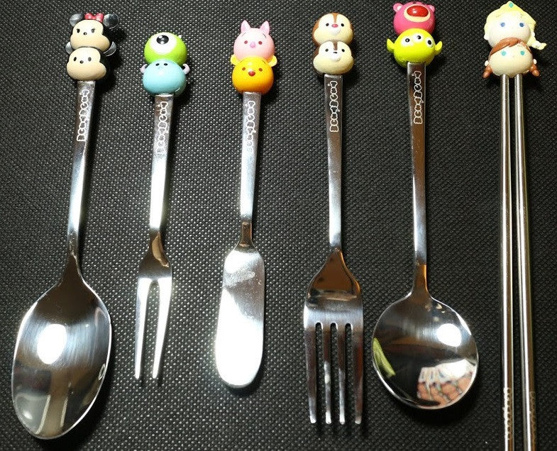 Disney Tsum Tsum Character Knife Spoon Fork Chopsticks 6 Cutlery Set - Lavits Figure
 - 3