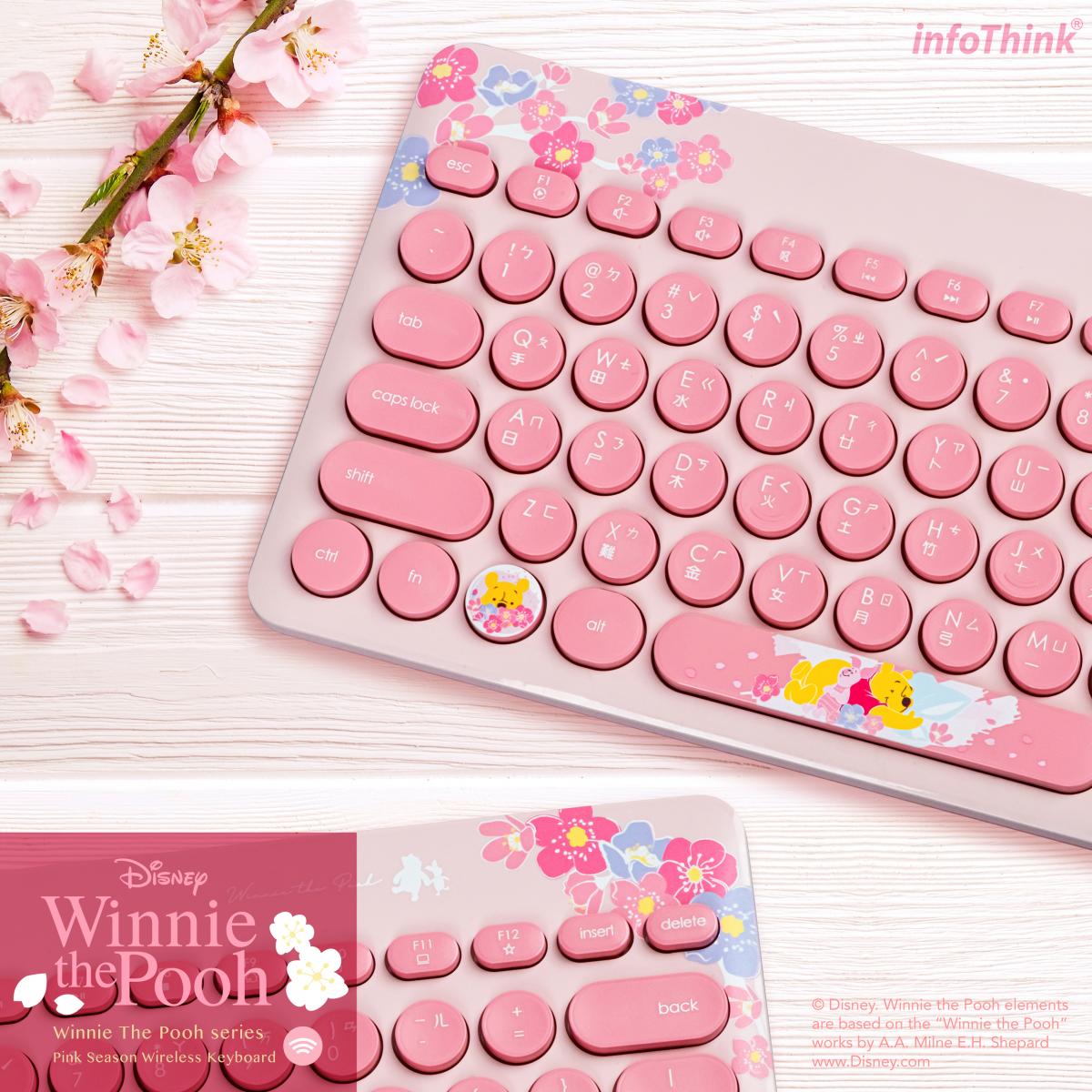 InfoThink x Disney 2.4G Wireless Keyboard Pink Seasons Winnie The Pooh ...