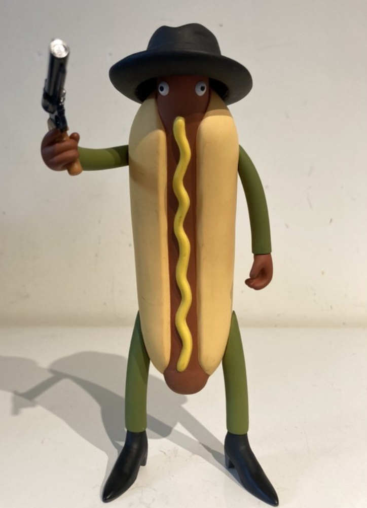 Helmut, the Hot Dog Man figure by Will Sweeney, produced by Amos Toys //  Rotocasted: Toy collecting library.