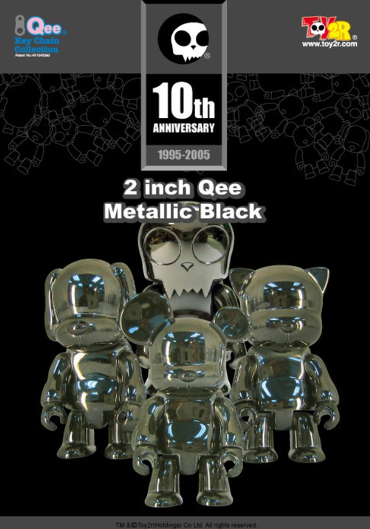 Toy2R Qee 10th Anniversary Metallics Black 2" Toyer Cat Bear Dog Figure
