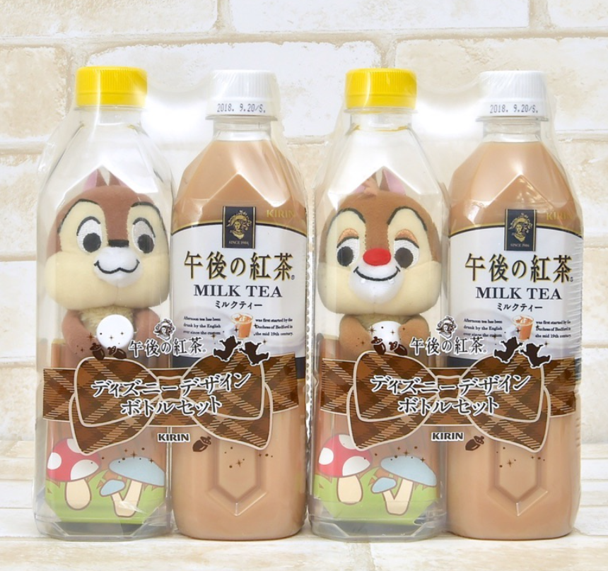 Kirin Afternoon Tea Japan Limited Disney Chip 'n' Dale 2 Plush Doll in Bottle Figure Set