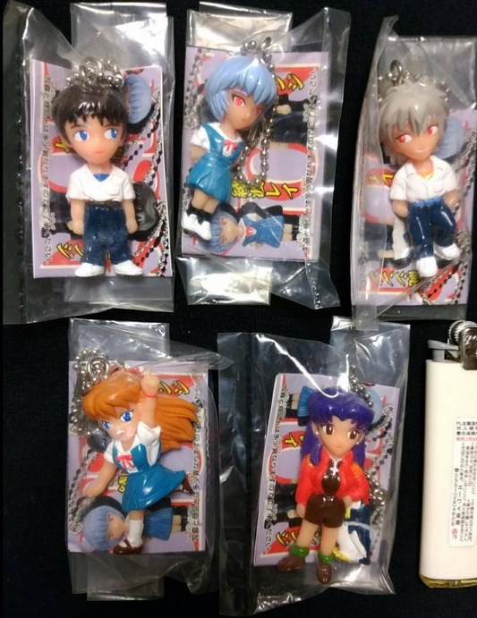 Bandai Sega Neon Genesis Evangelion EVA Gashapon 5 Strap Swing Collection Figure Set