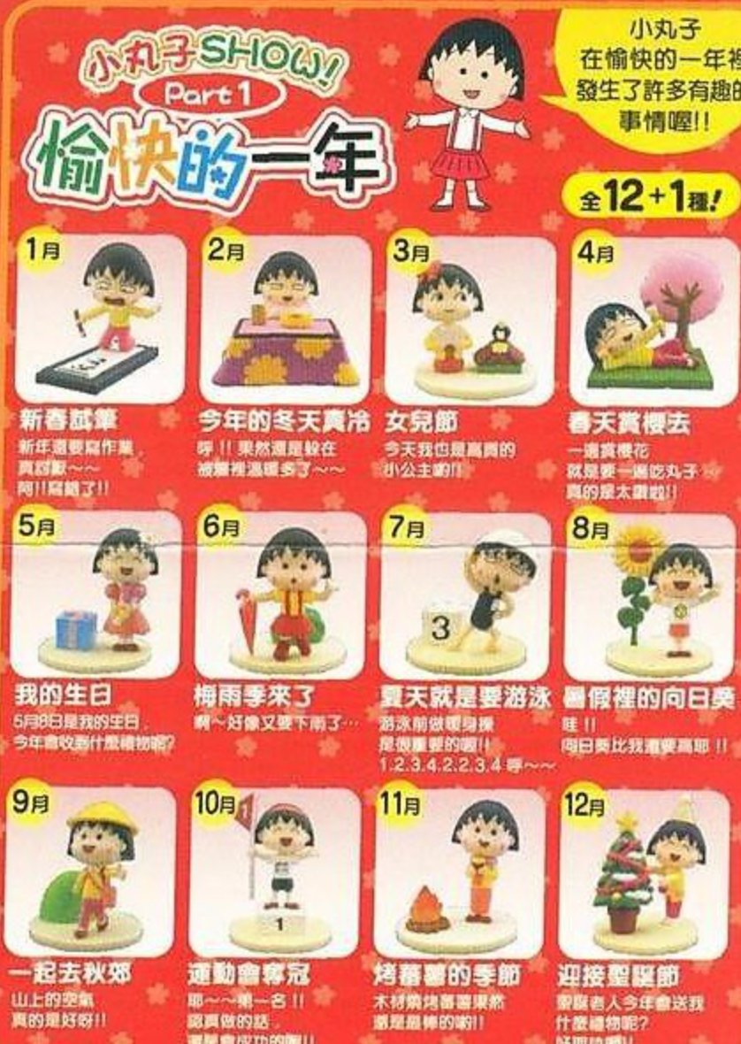 Yendar Taiwan Limited Chibi Maruko Chan Show Part 1 A Happy Year 12+1 Secret 13 Trading Figure Set