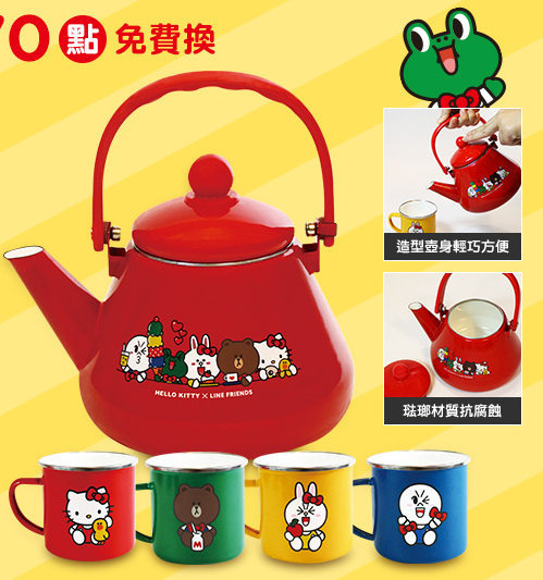 Sanrio Hello Kitty x Line Friends Watsons Limited Enamel Porcelain 1 Teapot 4 Cup Set - Lavits Figure
 - 2