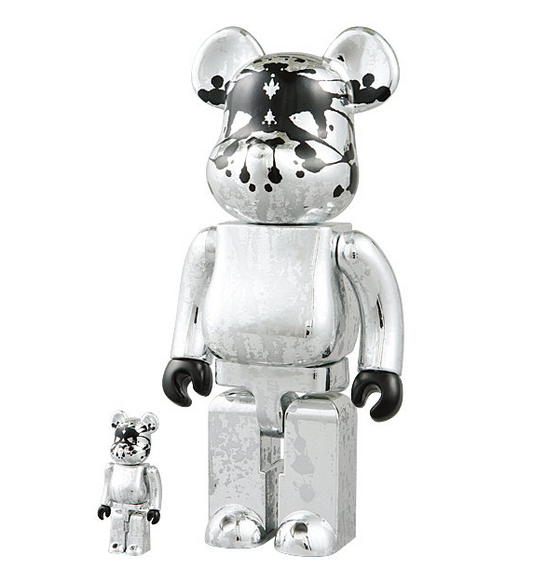 Medicom Toy 2005 Be@rbrick 400% 100% Pushead Psyche Bandit Silver Ver 11" Vinyl Collection Figure - Lavits Figure
 - 1