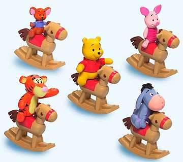 Yujin Disney Characters Capsule World Gashapon Winnie The Pooh Rocking Horse 5 Mini Collection Figure Set
