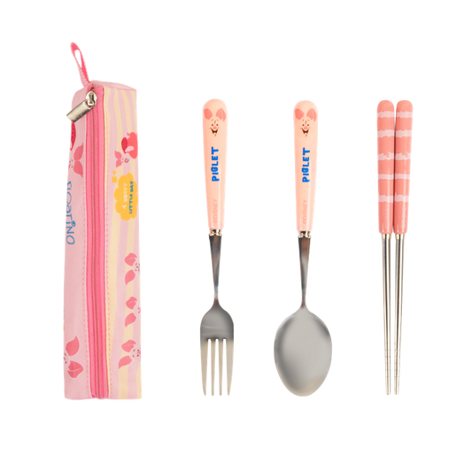 Disney Winnie The Pooh Tiggers Family Mart Taiwan Limited Shopsticks Fork Spoon Tableware Set Piglet ver