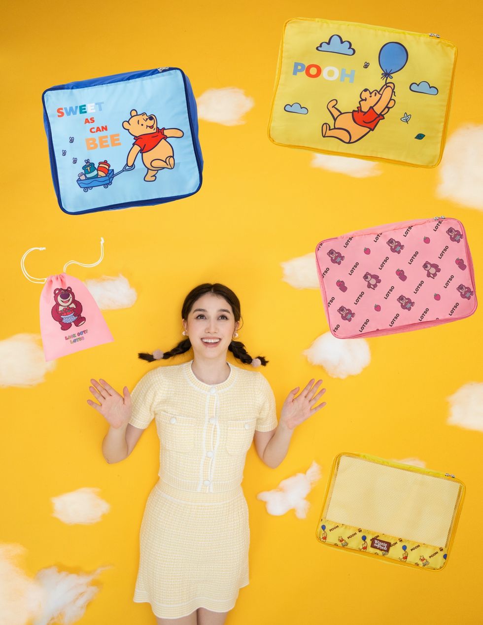 Disney Winnie The Pooh x Pixar Lotso Taiwan Cosmed Limited 5 Travel Cloth Bag Set
